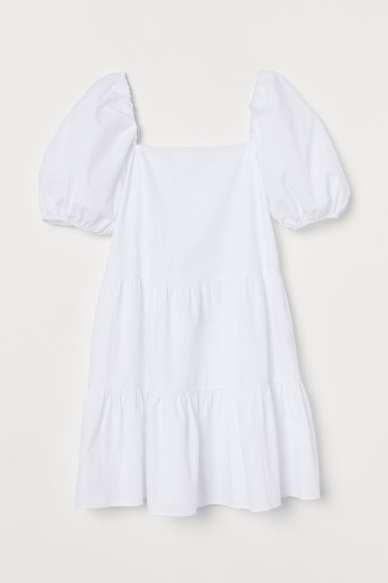 Short A-line dress in woven cotton fabric. Square neckline front and back, short puff sleeves wit... | H&M (US)