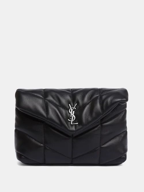 Saint Laurent - Ysl-plaque Leather Puffer Clutch Bag - Womens - Black - ONE SIZE | Matches (US)