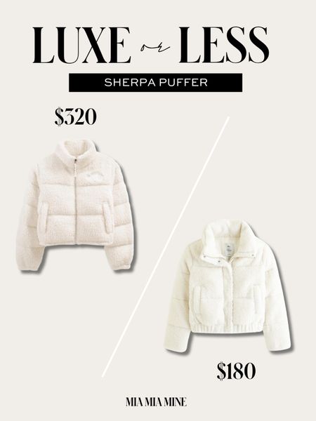 Save or splurge Sherpa puffer jacket
North face shearling puffer jacket
Abercrombie faux Sherpa pufferr

#LTKHoliday #LTKstyletip #LTKSeasonal