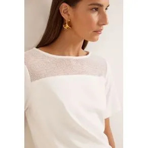 Blusa malha detalhe crochê off white M | OffPremium (BR)