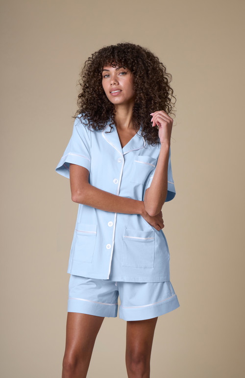 KIP Luxe Stretch Cotton Short Set in Mist Blue at Nordstrom, Size Small | Nordstrom