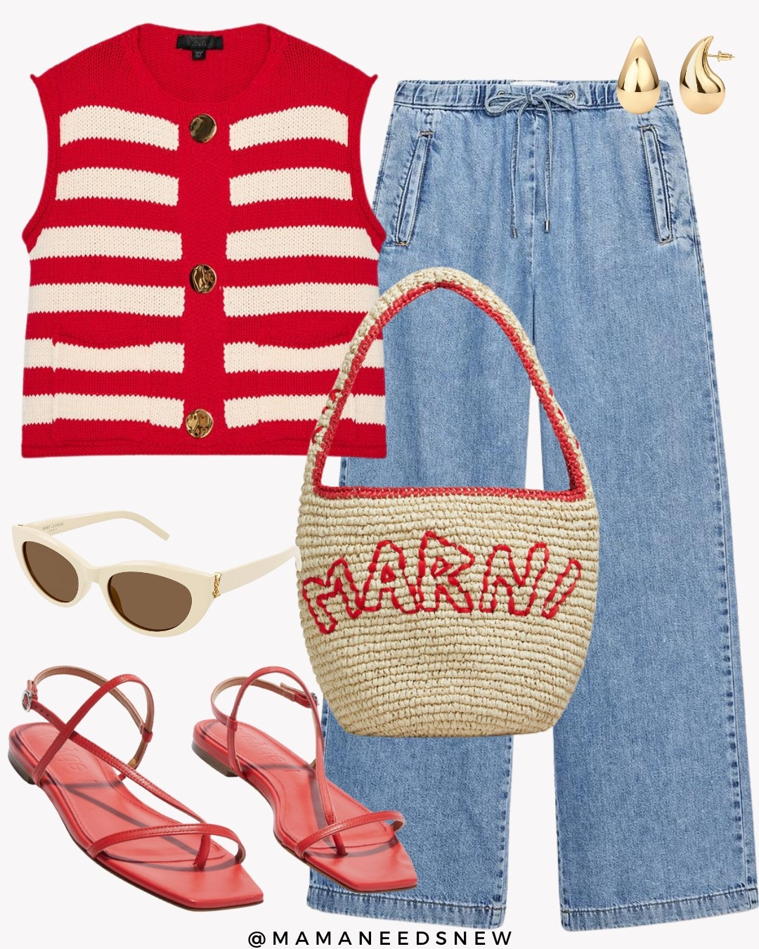 A spring / summer outfit with a striped knit vest top, drawstring jeans, raffia bucket bag & strappy sandals ❤️

*Bag is Marni Nassa small hobo bag 

#LTKStyleTip #LTKShoeCrush #LTKSaleAlert