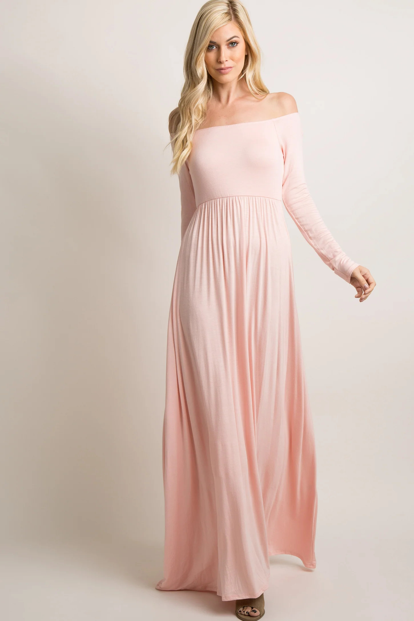 PinkBlush Petite Pink Solid Off Shoulder Maxi Dress | PinkBlush Maternity