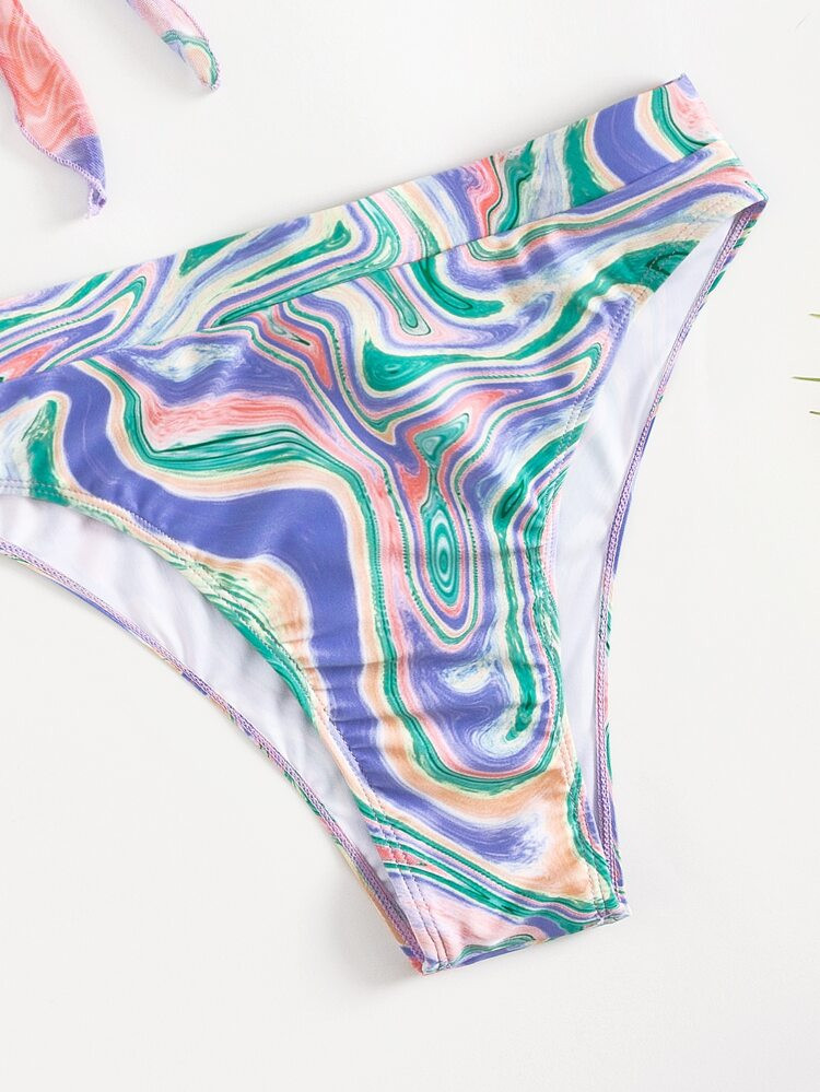 Marble Print Triangle Bikini Swimsuit With Kimono | SHEIN
