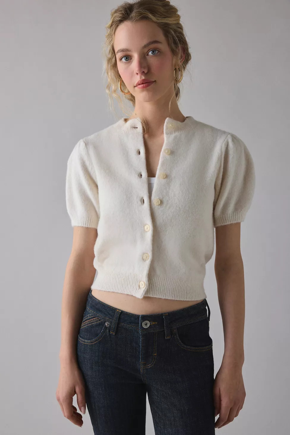 Kimchi Blue Kate Puff Short Sleeve Cardigan | Urban Outfitters (US and RoW)