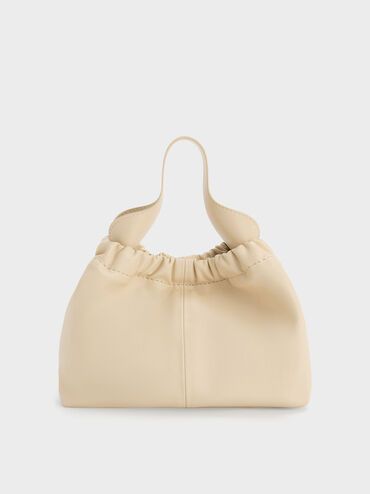 Ally Ruched Slouchy Chain-Handle Bag
 - Beige | Charles & Keith UK