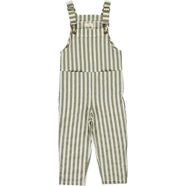 Emma Striped 2-Front Pocket Overalls, Green | Maisonette