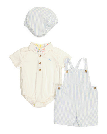 Newborn Seersucker Shortall Poplin And Onesie With Cap | TJ Maxx