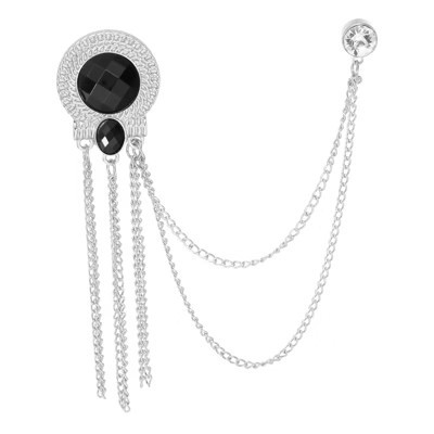 Unique Bargains Bouquet Coat Hat Bag Hanging Fashion Round Gem Tassel Chain Brooch Pins 1 Pc Silver Tone (Black) | Target