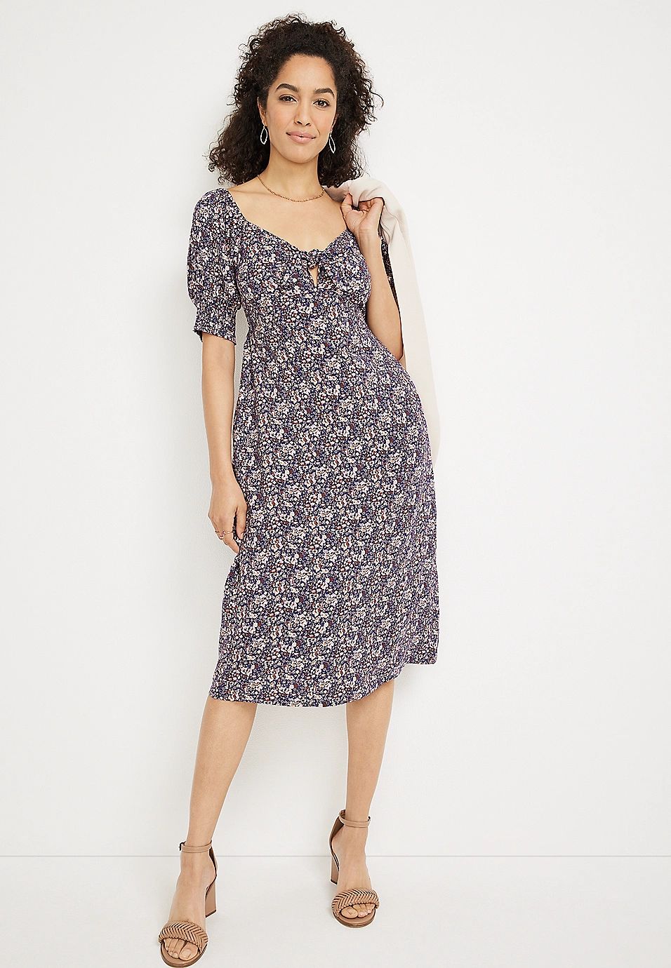 Floral Front Tie Midi Dress | Maurices