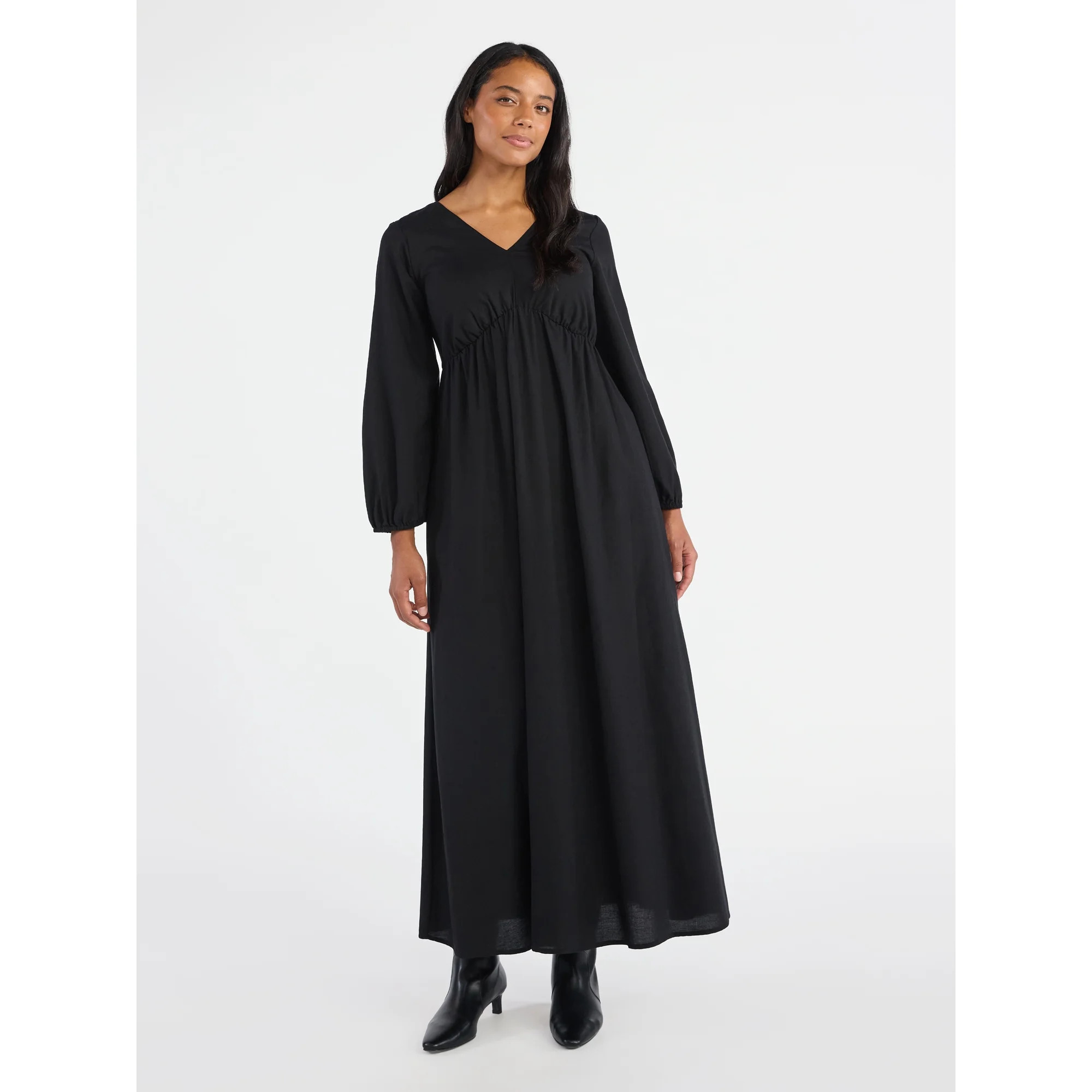 Time and Tru Women's Tie Back Maxi Dress with 3/4-Length Sleeves, Sizes XS-XXXL | Walmart (US)