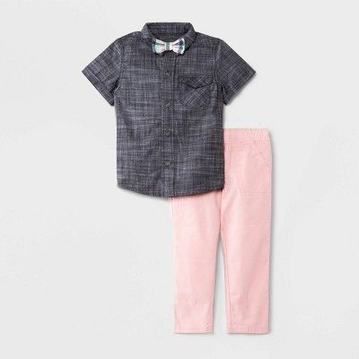Toddler Boys' 2pc Chambray Woven Short Sleeve Button-Down Shirt and Chino Pants Set with Bowtie -... | Target