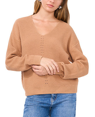 1.STATE Women's V-Neck Diagonal-Stitch Long-Sleeve Sweater - Macy's | Macy's