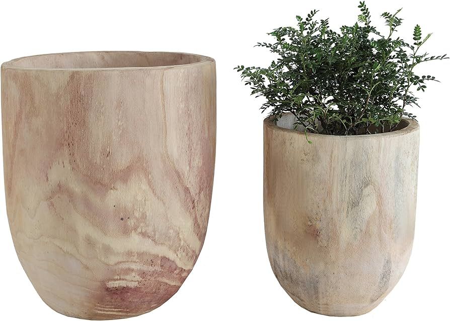Creative Co-Op Rounded Paulownia Wood Pots (Set of 2 Sizes) | Amazon (US)