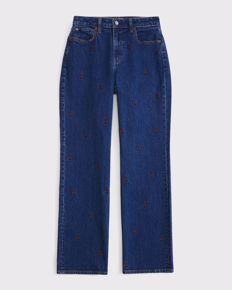 Abercrombie & Fitch Women's Curve Love High Rise 90s Relaxed Jean in Dark Floral Embroidery - Size 30 | Abercrombie & Fitch (US)