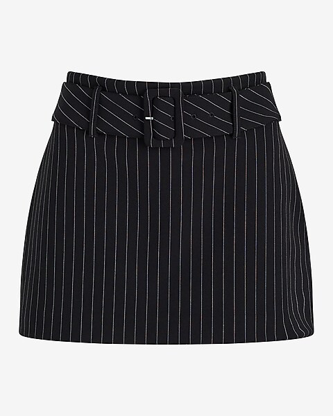 High Waisted Pinstripe Belted Mini Skort | Express