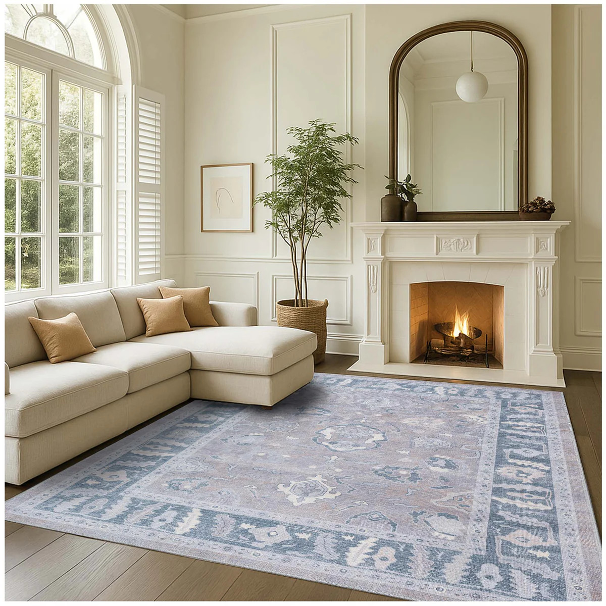 Ruya Gray Blue Modern Oushak Rug | Fame Rugs