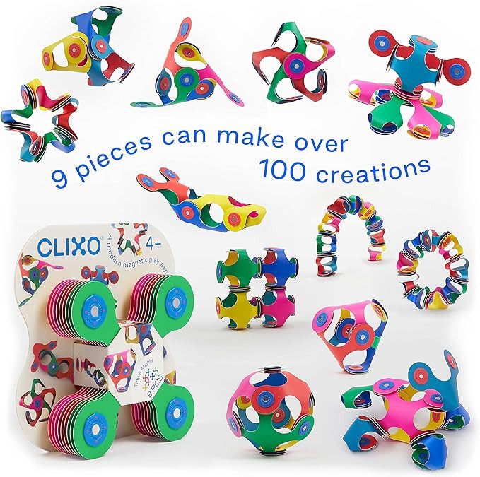 Clixo Tiny & Mighty Pack - 9 Pieces Over 100 Creations - Magnet Travel Toy, Flexible, Creative, E... | Amazon (US)