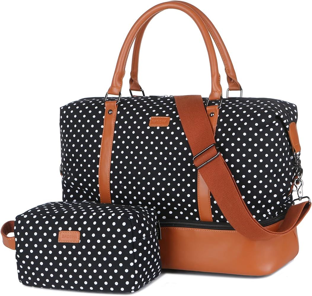 BAOSHA HB-28 Ladies Women Canvas Travel Weekender Bag Overnight Carry-on Duffel Tote Bag (Black D... | Amazon (US)