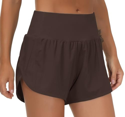 THE GYM PEOPLE Womens High Waisted Running Shorts Quick Dry Athletic Workout Shorts with Mesh Liner Zipper Pockets Brown | Amazon (US)