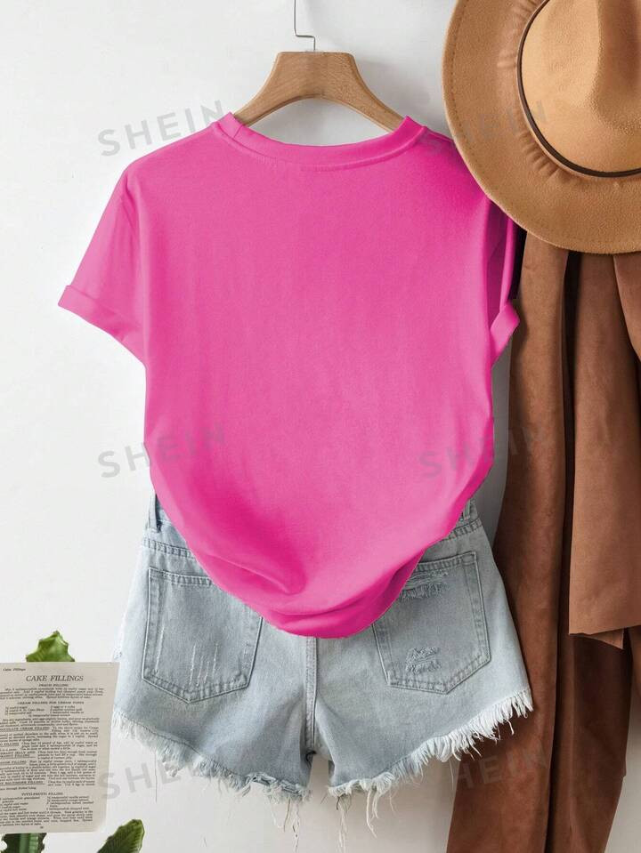 Women Solid Color Round Neck Short Sleeve T-Shirt For Summer | SHEIN