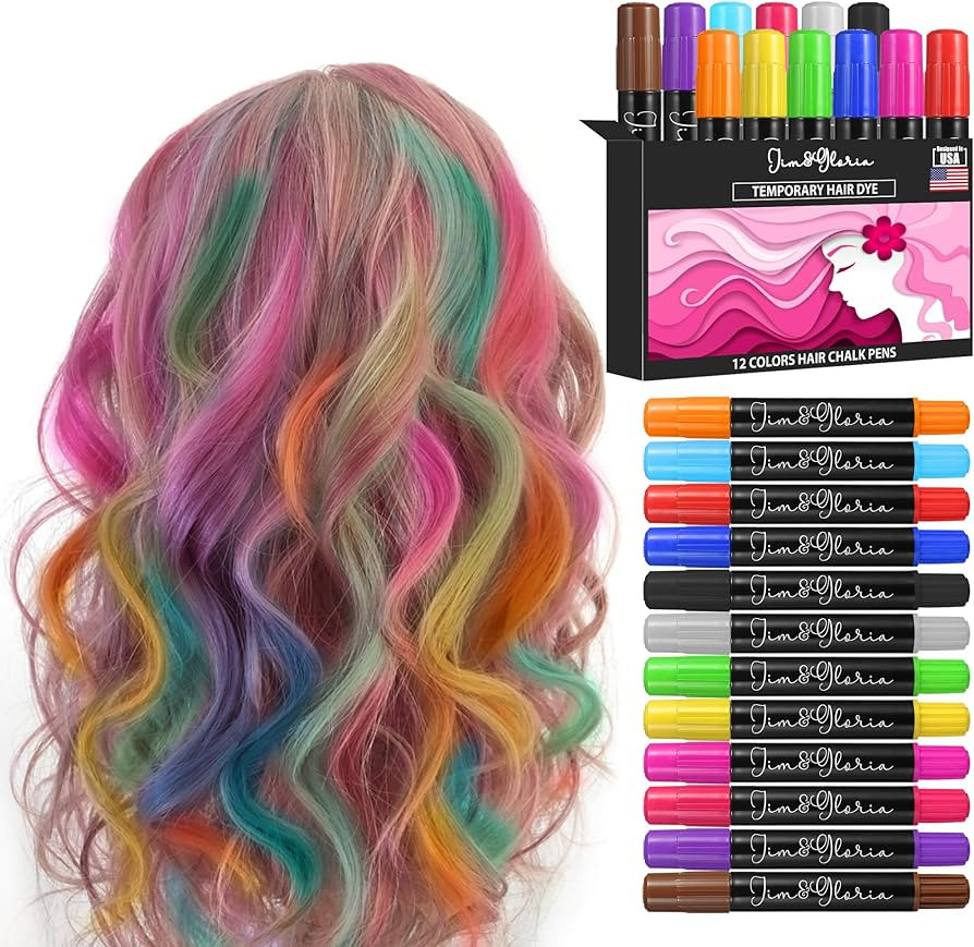 Jim&Gloria Dustless Hair Chalk Gifts for Girls Makeup Kit - Washable Dye Temporary Hair Color Chr... | Amazon (US)