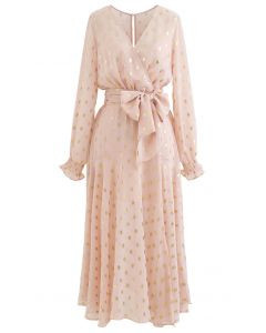 Oval Dots Semi-Sheer Split Wrap Dress in Nude Pink | Chicwish