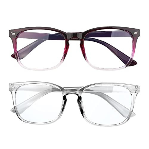 Blue Light Glasses for Women, 2 Pack, Blue Light Glasses, Blue Light Glasses Men, Bluelight Glasses Womens, Fashion Square Blue Light Blocking Glasses, Clear Glasses, Computer Glasses, Gaming Glasses | Amazon (US)