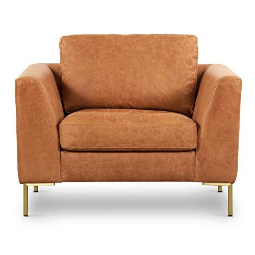 POLY & BARK Calle Lounge Chair in Full-Grain Pure-Aniline Italian Leather, Cognac Tan/Brass | Amazon (US)