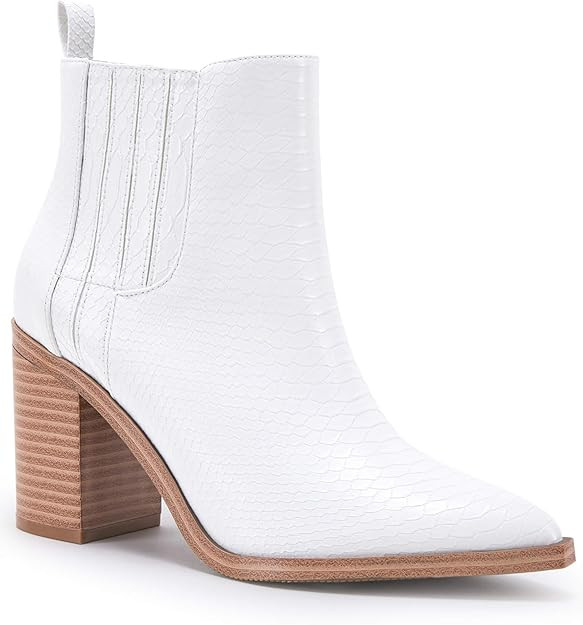 Imily Bela Womens Ankle Boots Pointed Toe Chunky Stacked Mid Heeled Faux Suede Leather Booties | Amazon (US)