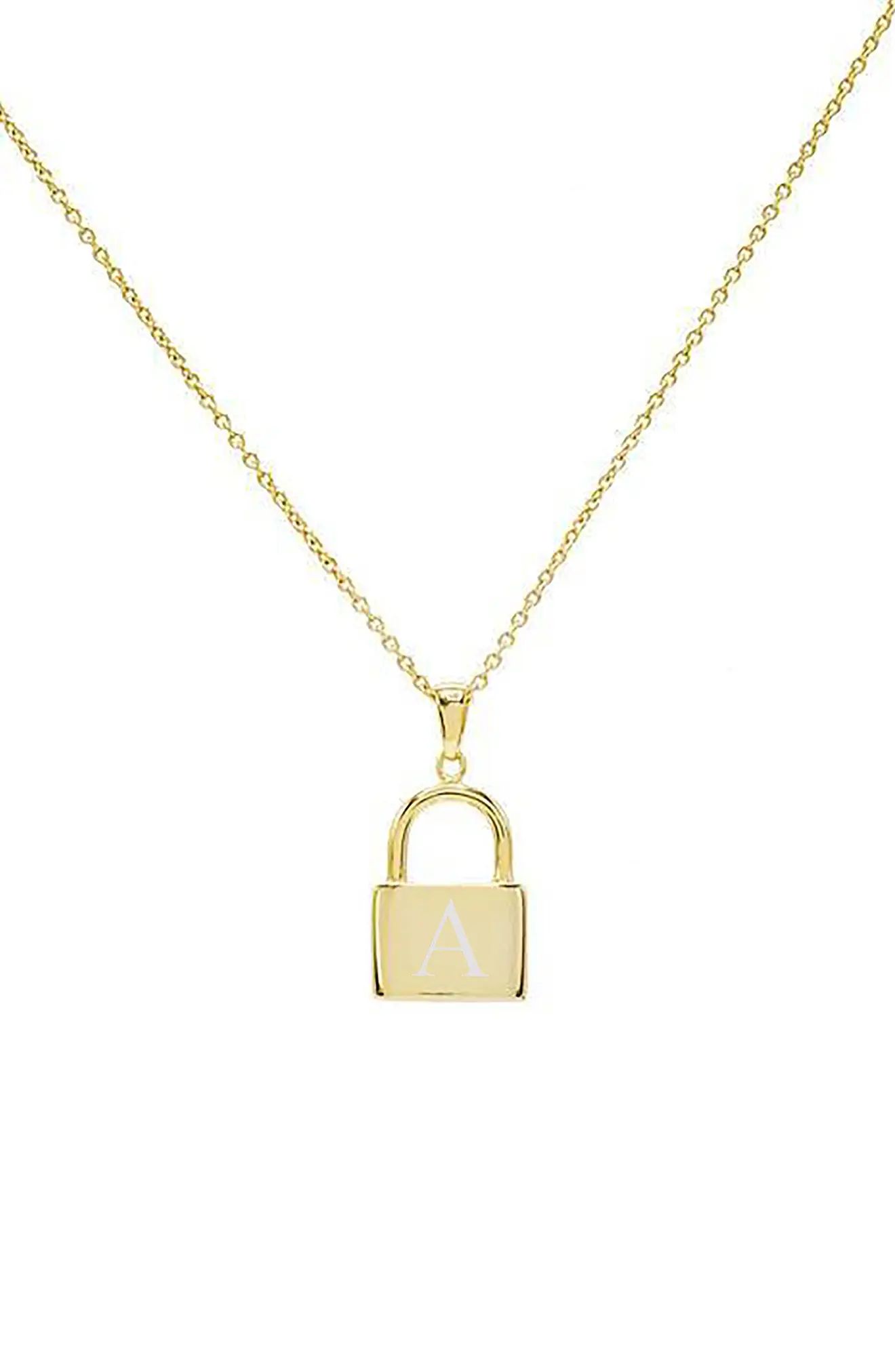 Women's Adina's Jewels Engraved Lock Pendant Necklace | Nordstrom