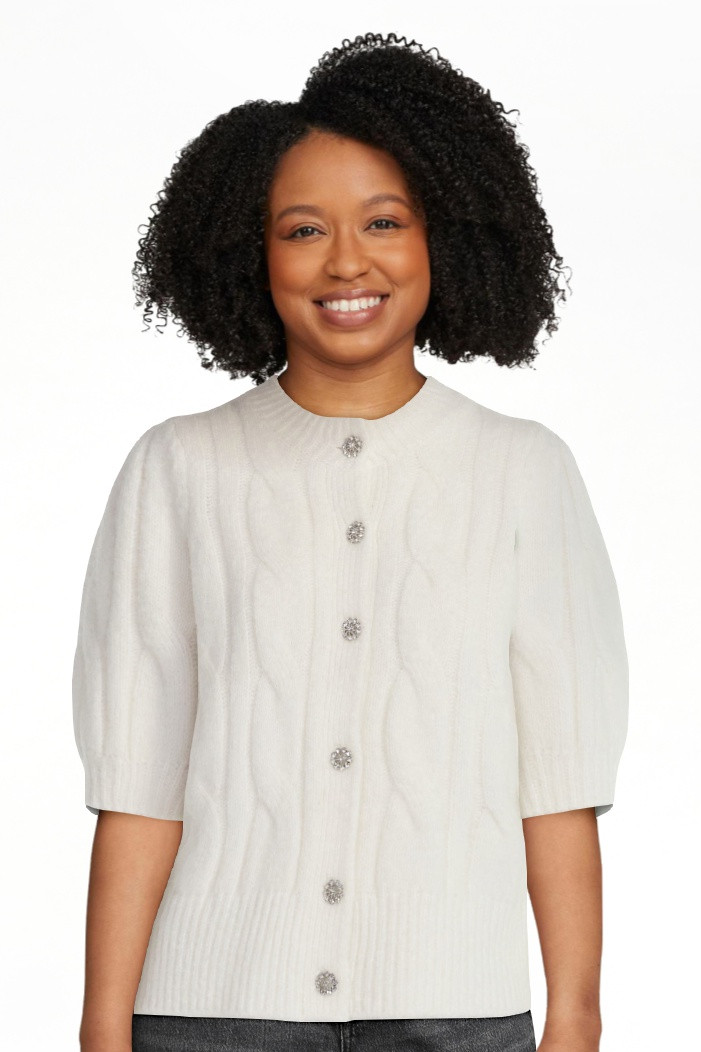 Free Assembly Women's and Women's Plus Cable Cardigan with Short Puff Sleeves, Sizes XS-4X - Walm... | Walmart (US)