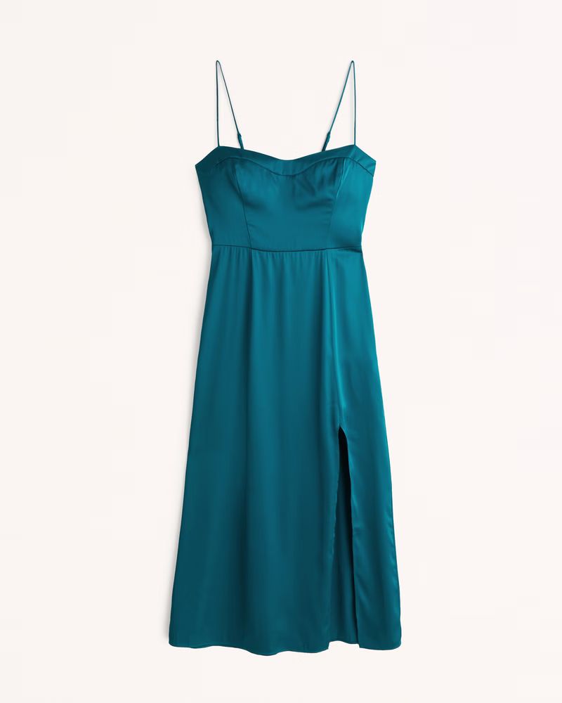 Satin High-Slit Midi Dress | Abercrombie & Fitch (US)