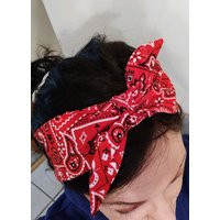 Red Bandana Headband, Print Headband With Bow On Top | Etsy (US)