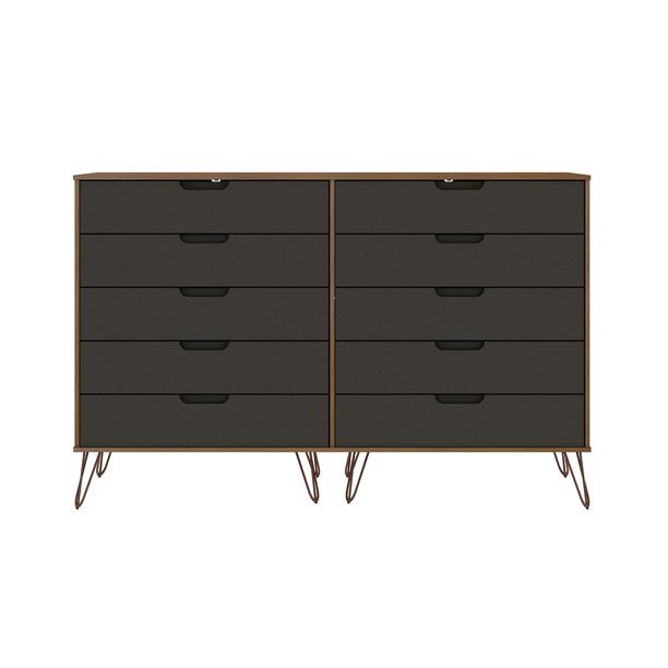 Manhattan Comfort Rockefeller 10-Drawer Double Tall Dresser with Metal Legs in Nature and Texture... | Walmart (US)