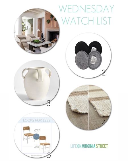 This week’s Wednesday Watch List includes ear mitts (like ear muffs but better!), a white version of my favorite vase, rug grabbers for those curling corners or to keep it in place, and a greatest look for less woven dining chair!
.
#ltkhome #ltkseasonal #ltkunder50 #ltkunder100 #ltkstyletip #ltksalealert

#LTKunder50 #LTKSeasonal #LTKhome