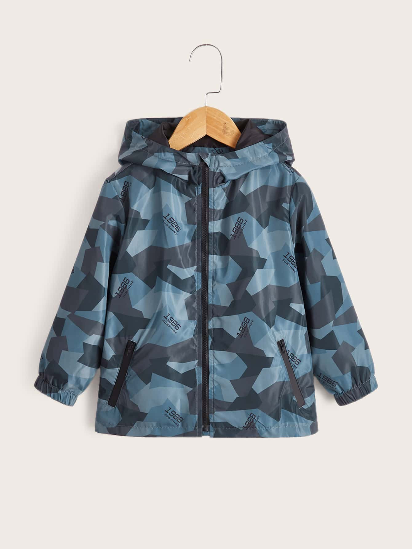 SHEIN Toddler Boys Geo And Letter Graphic Hooded Jacket | SHEIN