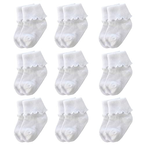 Xiyadun 9 Pairs Little Girls Turn Cuff White Socks Low Cut Ruffled Socks | Amazon (US)