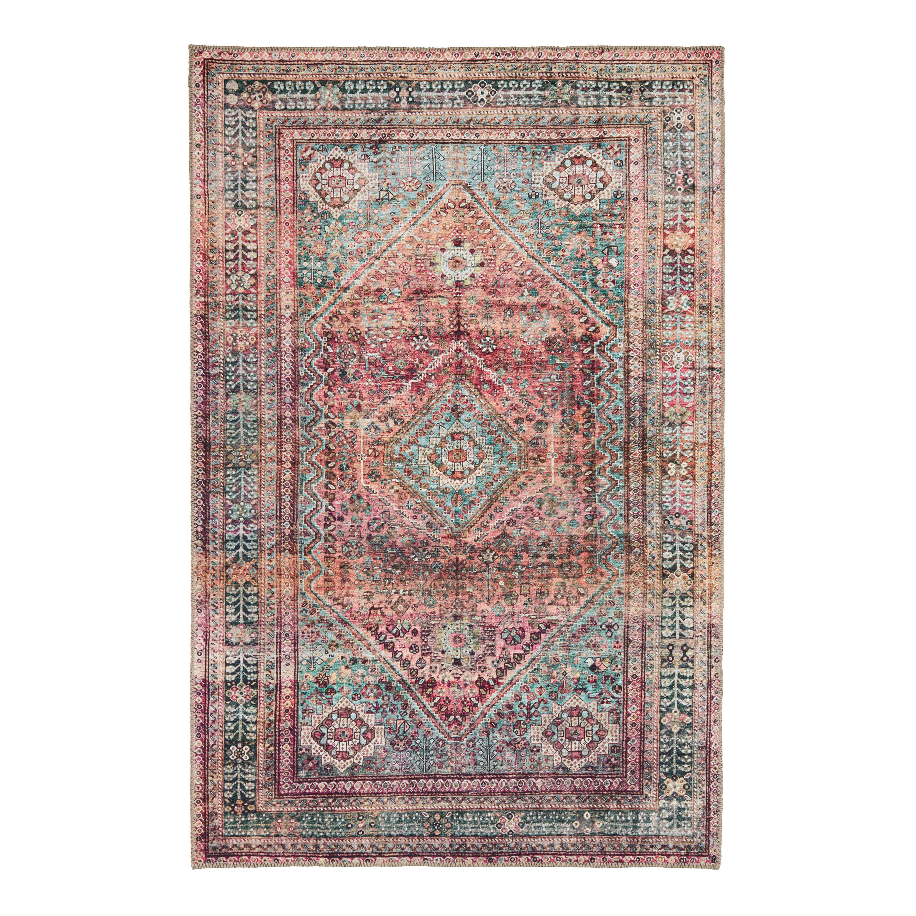 Miramar Burgundy And Green Diamond Area Rug | World Market