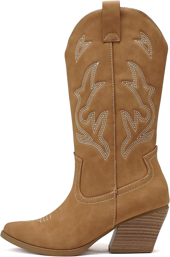 Soda Orville ~ Women Western Cowboy Stitched Pointe Toe Heel Ankle Mid Shaft Fashion Boots | Amazon (US)