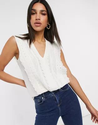 Y.A.S Stine broderie detail top in white | ASOS (Global)