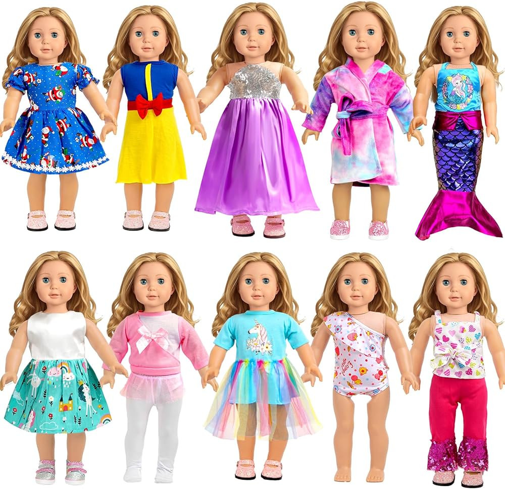 18-inch Doll Clothes and Accessories - 10 Sets Compatible with 18-inch-Dolls Outfits Christmas Bi... | Amazon (US)