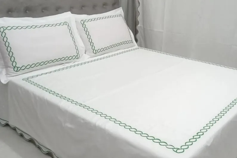 Handmade 400 Thread Count Cotton Sateen Duvet Cover Set With Chain Embroidery - Etsy | Etsy (US)