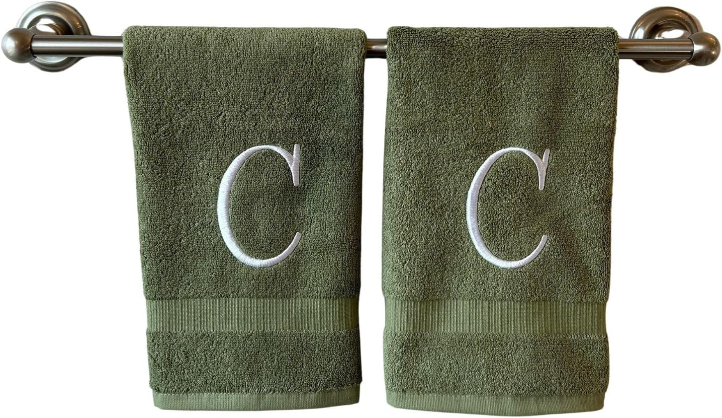 Sage with White Monogrammed Hand Towels for Bathroom - Set of 2 Letter C | Amazon (US)