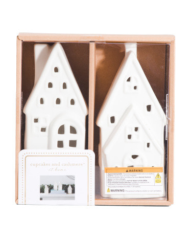 2pk Warm Lit Led Porcelain Houses | TJ Maxx