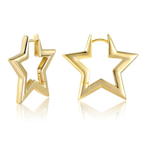 Gold Star Hoop Earrings for Women Geometric Star Shaped Earring Hoops Cute Huggie Earing Lightweight Jewelry Hypoallergenic | Amazon (US)