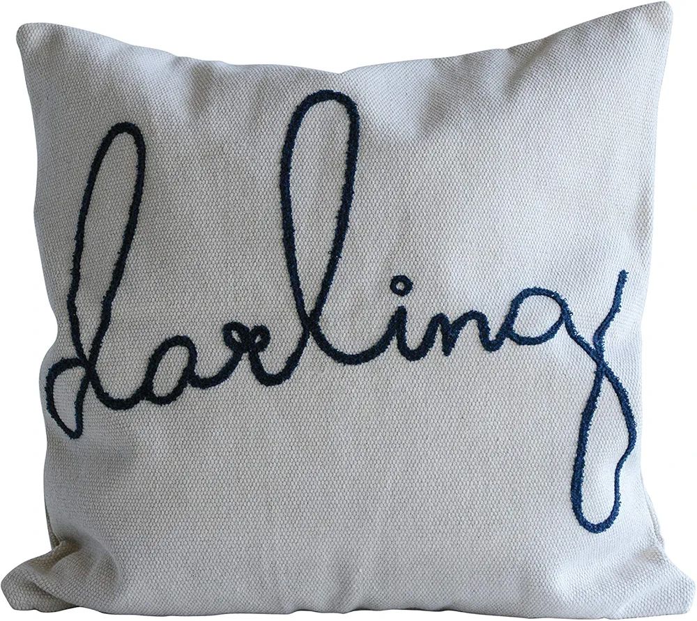 Creative Co-Op Square Cotton Cream & Blue Darling Pillow, 1 Count (Pack of 1), Cream | Amazon (US)