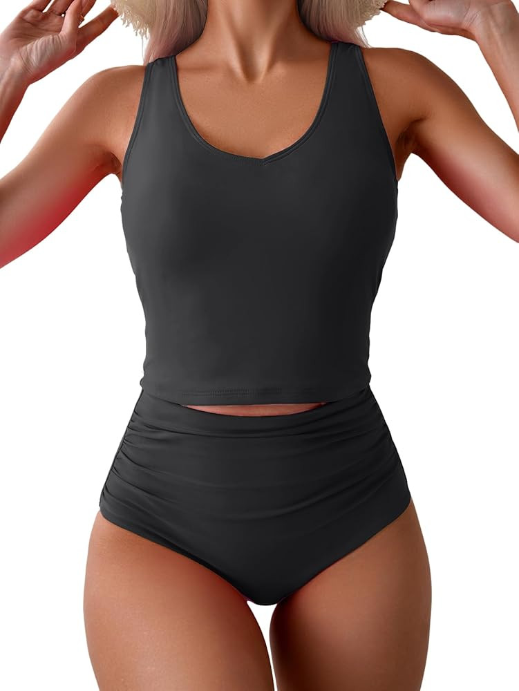 Eomenie Two Piece Tankini Swimsuits for Women Tummy Control Bathing Suits U Back Swim Tank Top wi... | Amazon (US)