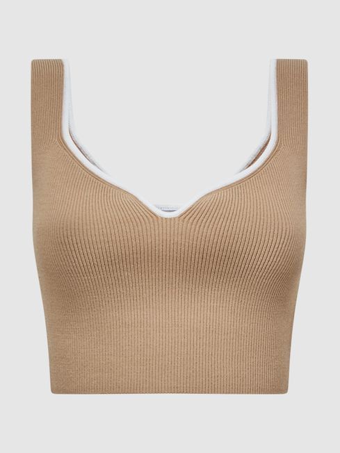 Reiss Camel/Ivory Marion Cropped Sweetheart Neckline Top | Reiss UK