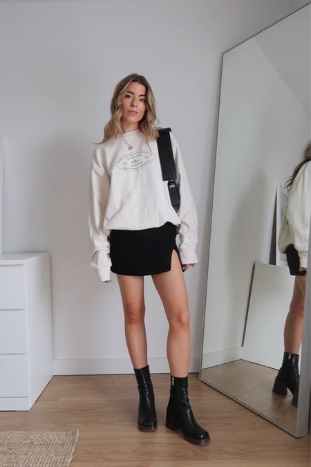 Transitional styling - sporty and rich sweatshirt, black H&M mini skirt, black ankle boots 

Jumper - size small
Skirt - size 4 



#LTKeurope #LTKstyletip